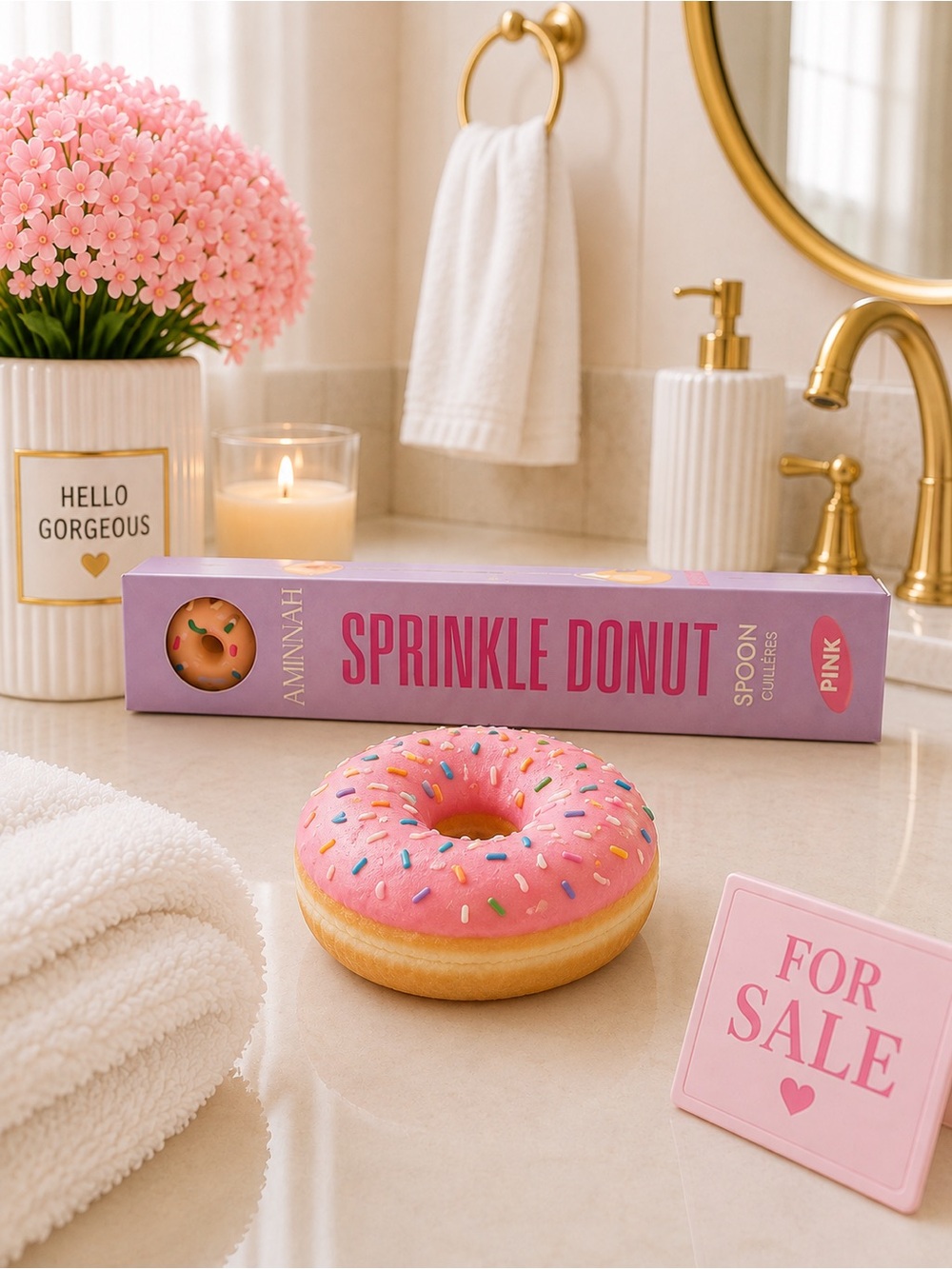 AMINAHH Pink Sprinkle Donut Spoon for scrubs and butters.